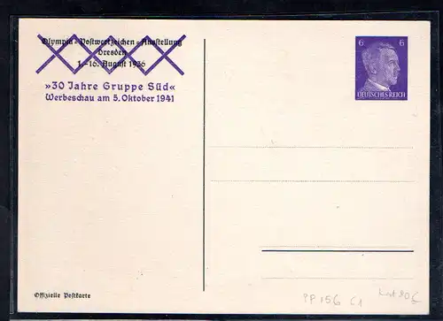 DR., Privatganzsache 30 Jahre Gruppe Süd, Werbeschau 1941,PP 156-C1 ungebraucht.