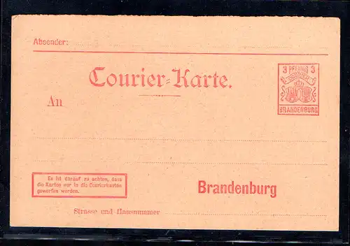 Privatpost, Courier-Karte Brandenburg 3 Pfg. ungebraucht.
