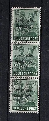 SBZ.,  Mi.-Nr.188 c senkrechten Dreierstreifen gestempelt, FA. Dr. RuscherBPP.