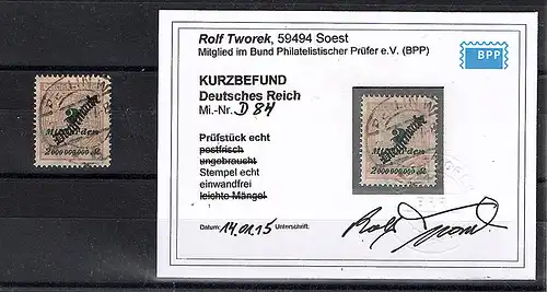 DR. Mi.-Nr.D 84 gestempelt, KB. TworekBPP.