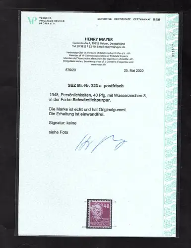 SBZ., Mi.-Nr. 223 c, postfrisch, FA.  Mayer