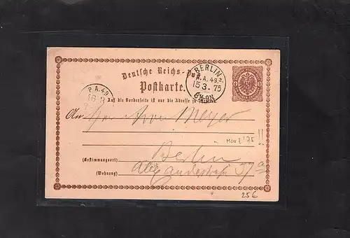 DR. Ganzsache Mi.-Nr. P1 gelaufen innerhalb Berlin März 1875!!!!!