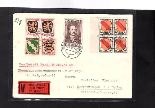 Fr.-Zone Wertbrief mit Mi.-Nr. 5 ua.