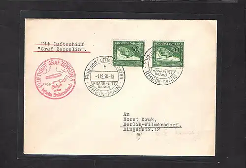 DR., Zeppelin-Karte, Fahrt in der befreite Sudetenland mit MeF. Mi.-Nr. 670