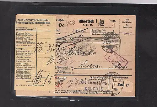 DR., Ausland-Paketkarte mit  Gebühr bezahlt aus Elberfeld/Selbstbucher