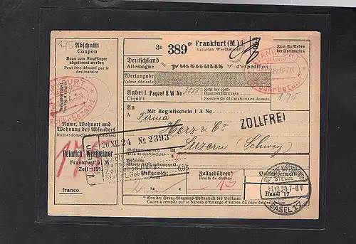 DR., Ausland-Paketkarte mit  Gebühr bezahlt aus Frankfurt/Selbstbucher