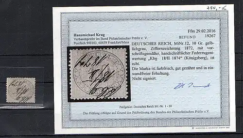 DR. Mi.-Nr.12  gestempelt Befund KrugBPP