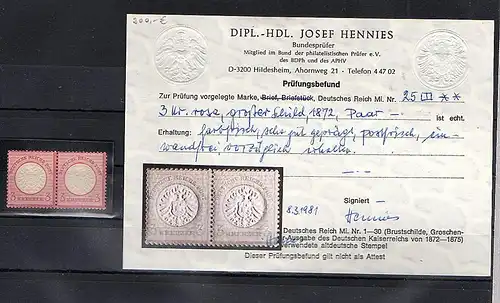 DR. Mi.-Nr.25 waagerechte Paar postfrisch Befund HenniesBPP