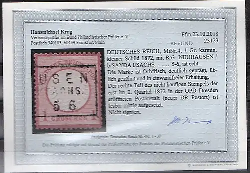 DR. Mi.-Nr.4  gestempelt mit seltenem St. von OPD Dresden. Befund KrugBPP