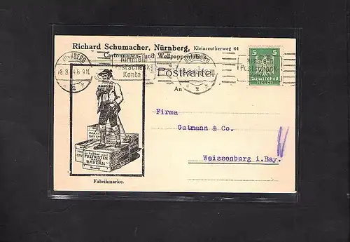DR. Reklamekarte Cartonagen- und Wellpapaenfabrik R. Schumacher, Nürnberg.