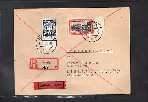 Danzig, R-Eilbote-Fernbrief mit MiF. Mi.-Nr. 295 + 297