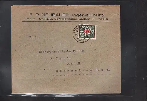 Danzig, Firmen-Fernbrief  mit EF. Mi.-Nr. 122 X