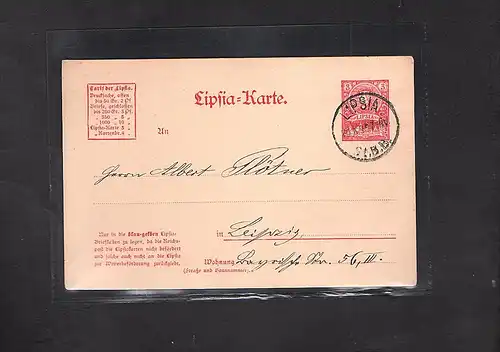 Privatpost, Lipsiakarte 3 Pf rot in Leipzig 1887 gelaufen