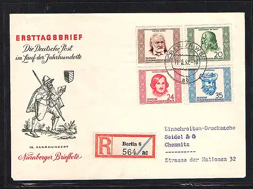 DDR., FDC. Mi.-Nr. 311-314 als R-Drucksache gelaufen mit Ak-St.