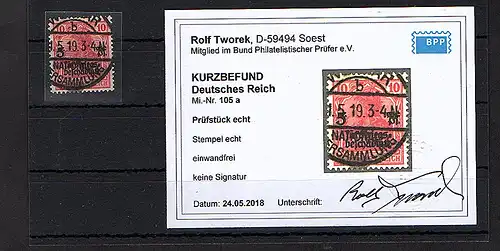 DR., Mi.-Nr. 105 a, Luxus gestempelt, Kurzbefund. TworekBPP.