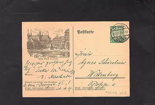 Danzig, Ganzsache Mi.-Nr. P 61, Schloss mit Kirche  gelaufen.