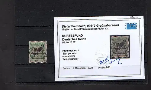 DR., Mi.-Nr. D 87 gestempelt KB. WeinbuchBPP