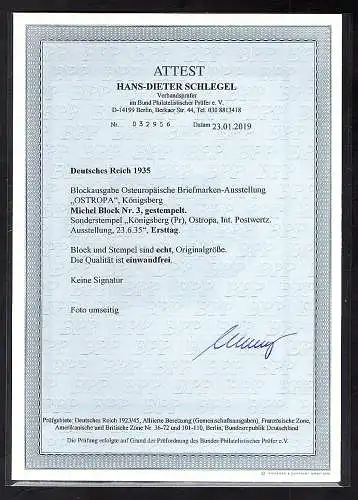 DR., Mi.-Nr. Block 3 gestempelt mit ESST. FA. SchlegelBPP.