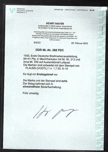 DDR - FDC Mi.-Nr. 260 FA.Mayer.