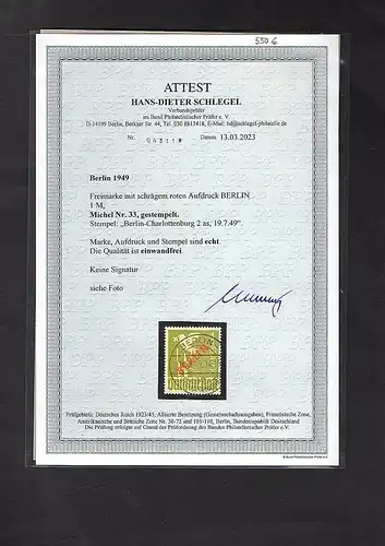 Berlin., Mi.-Nr. 33 gestempelt Berlin-Chalottenburg 2 as., FA. SchlegelBPP.