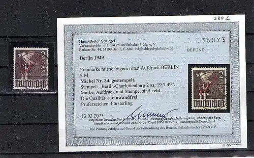 Berlin., Mi.-Nr. 34 gestempelt Berlin-Chalottenburg 2 as., Befund SchlegelBPP.
