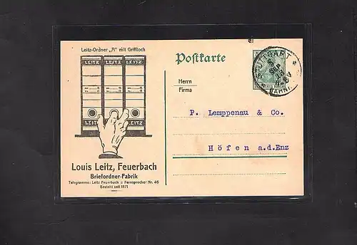 DR. Ganzsache mit priv.  Zudruck. L. Leitz, Feuerbach.