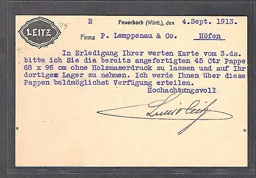 DR. Ganzsache mit priv.  Zudruck. L. Leitz, Feuerbach.