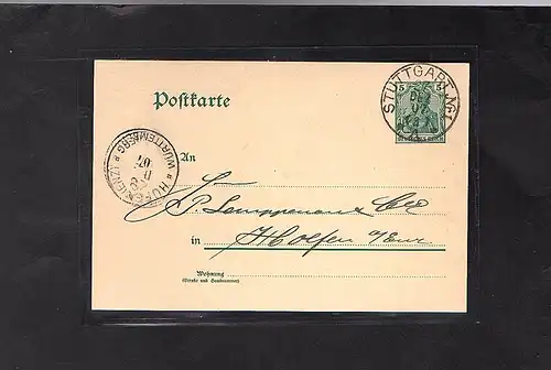 DR. Ganzsache mit priv.  Zudruck. Pappen- und Papierhandlung, Stuttgart.