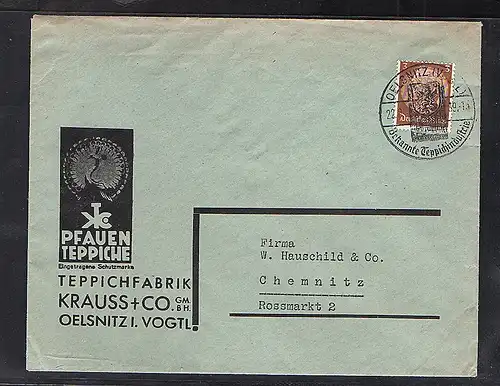 DR. Reklame-Brief Teppichfabrik Krauss + Co., Oelnitz.