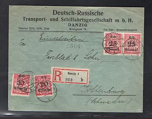 Danzig, R-Ausland-Brief mit Mi.-Nr. 182-184