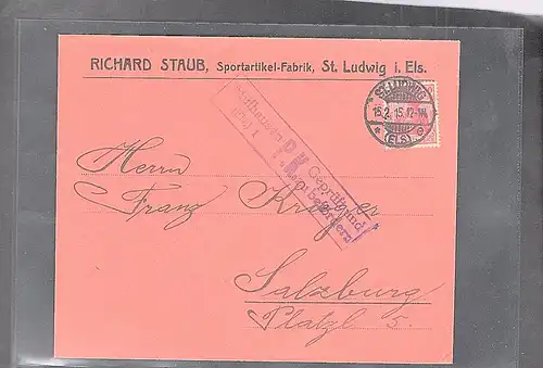 DR. Reklamebrief, Sportartikel-Fabrik, R. Staub, St. Ludwig i. Els.