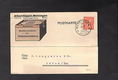 DR. Reklamekarte Kartonagenfabrik A. Sippel, Metzingen.
