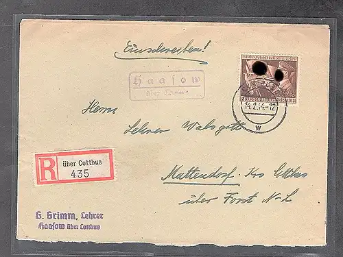 DR., R-Fernbrief mit EF. Mi.-Nr. 885, Landstempel