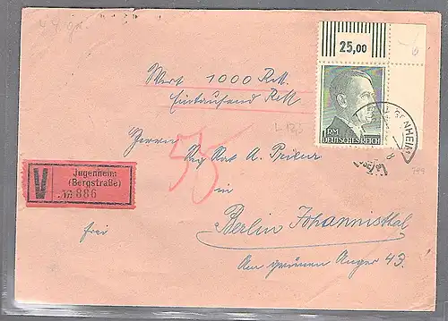 DR., Wertbrief mit  EF.  Mi.-Nr, 799 A   Rechte OR .