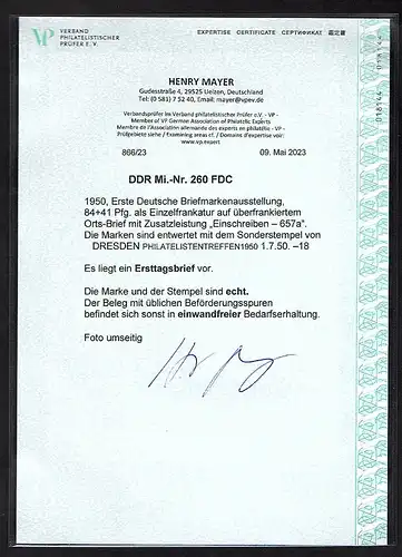 DDR. FDC Mi.-Nr. 260 FA.Mayer