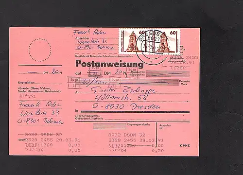DDR., Postanweisung mit Me.F. Mi.-Nr. 3347