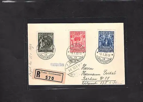 Liechtenstein, R-Satzkarte  Mi.-Nr.  116-118, mit Ak-St.