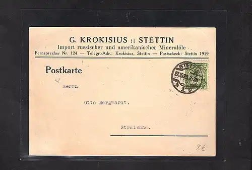 DR. Reklame-Karte Mineralöle, Krokisius Stettin.