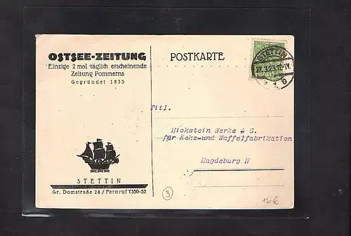 DR. Reklame-Karte Ostsee-Zeitung Stettin.