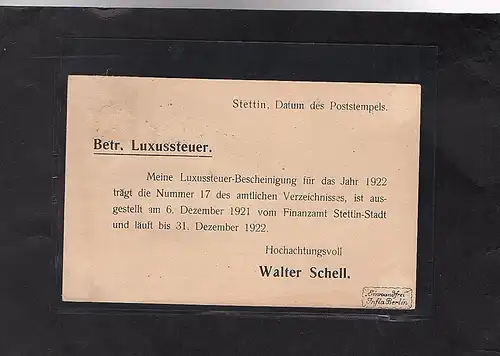 DR. Reklame-Karte Hofjuwelier, Schell Stettin.
