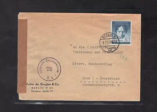 Berlin, EF. Mi.-Nr. 87 auf Auslandbrief.