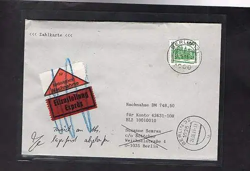 DDR. Eilbote-Nachnahme mit EF. Mi.-Nr. 3352 .VGO-Tarif