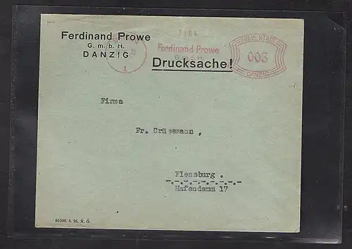 Danzig Firmen-Fern-Drucksache mit Freistempel