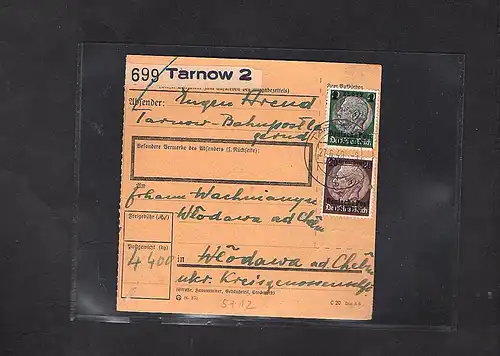 GG. Deutsche Post Osten Paketkarte mit Mi.-Nr. 5 + 12