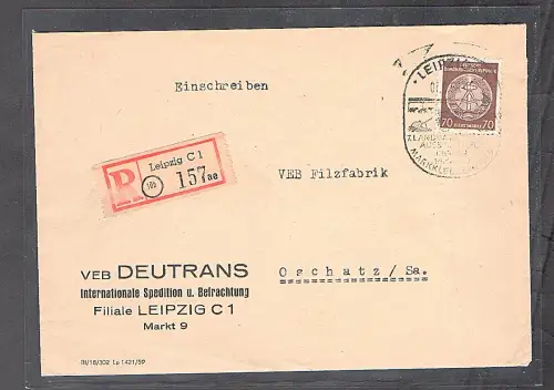 DDR. R-Fernbrief mit  EF. Mi.-Nr. D 41 yAY, geprüft Mayer