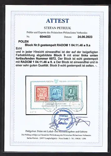 Polen Block 9  gestempelt, FA. Petruk.