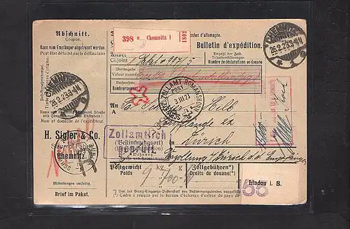 DR., Ausland-Paketkarte mit Gebühr bezahlt aus Chemnitz/Selbstbucher