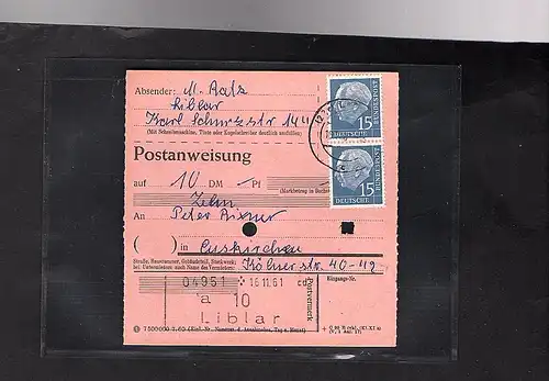 Bund. MeF. Mi.-Nr. 184 x auf Postanweisung.