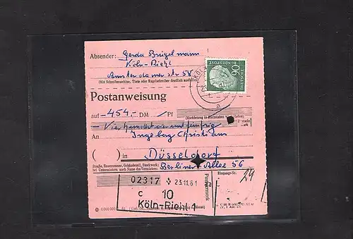 Bund. EF. Mi.-Nr. 265 auf Postanweisung.