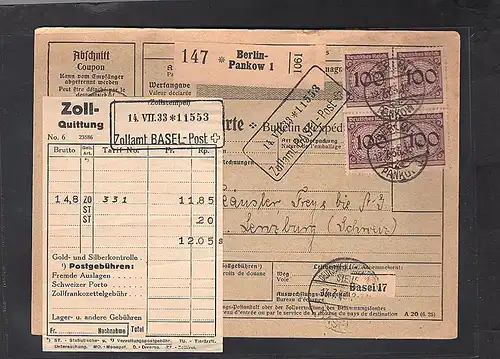 DR., Ausland-Paketkarte mit MeF. Mi.-Nr. 343